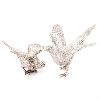 Lot 280 - TWO SILVER MODELS OF PHEASANTS