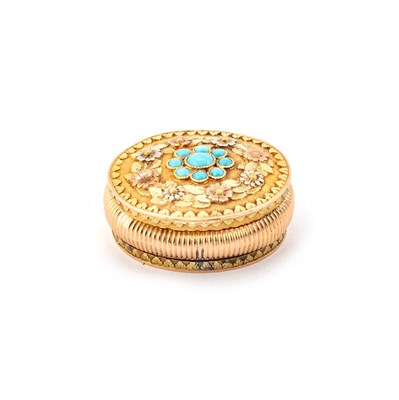 Lot 544 - A 19TH CENTURY FRENCH VARI-COLOURED GOLD AND TURQUOISE-SET VINAIGRETTE