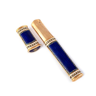 Lot 543 - AN EARLY 19TH CENTURY SWISS GOLD AND ENAMEL SEALING WAX CASE
