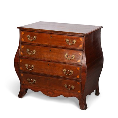 Lot 792 - A DUTCH INLAID MAHOGANY BOMBE COMMODE