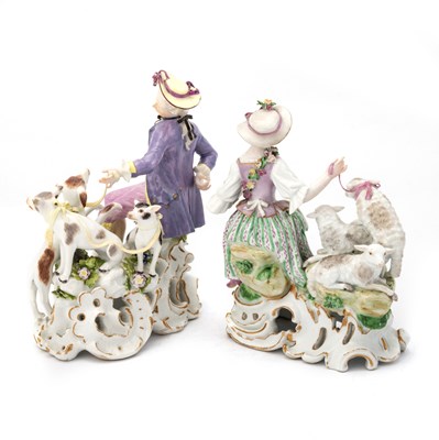Lot 48 - A PAIR OF MEISSEN FIGURES OF A SHEPHERD AND SHEPHERDESS, LATE 18TH CENTURY