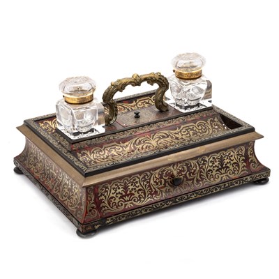 Lot 815 - A MID-19TH CENTURY BOULE MARQUETRY INKSTAND