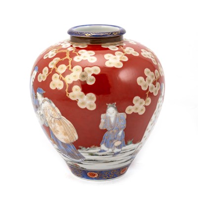 Lot 155 - A FUKAGAWA RED-GROUND VASE, JAPANESE, EARLY 20TH CENTURY