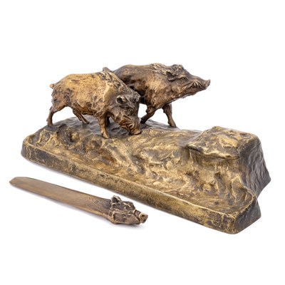 Lot 636 - FRIEDRICH GORNIK (AUSTRIAN, 1877-1943), A BRONZE INKSTAND AND LETTER OPENER