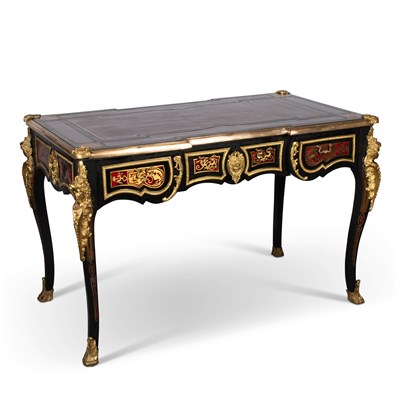 Lot 791 - A LOUIS XV STYLE GILT-METAL MOUNTED EBONISED WRITING TABLE