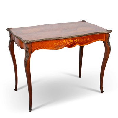 Lot 770 - A LOUIS XV STYLE ORMOLU-MOUNTED FLORAL MARQUETRY WRITING TABLE, LATE 19TH CENTURY