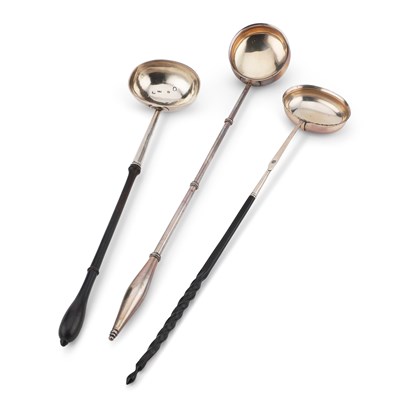 Lot 67 - THREE SILVER TODDY LADLES