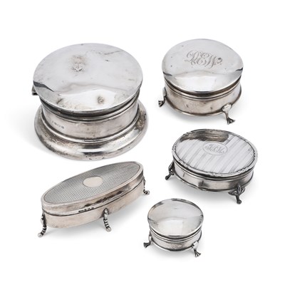Lot 402 - FIVE EARLY 20TH CENTURY SILVER DRESSING TABLE BOXES