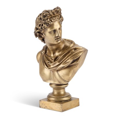 Lot 666 - AFTER THE ANTIQUE, A BRONZE BUST OF APOLLO BELVEDERE