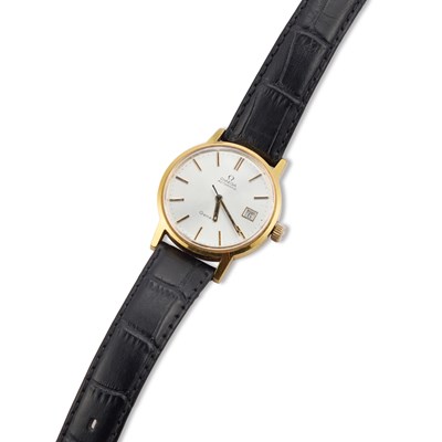 Lot 602 - A GENTS GOLD PLATED OMEGA GENEVE STRAP WATCH