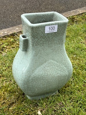 Lot 100 - A GE-TYPE FACETED FANGHU-FORM VASE