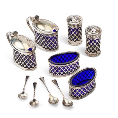 Lot 445 - A GEORGE V SILVER CONDIMENT SET