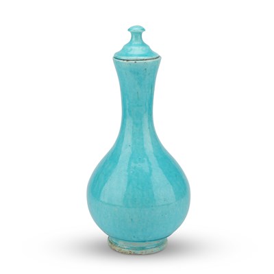 Lot 160 - A TURQUOISE-GLAZED VASE AND COVER