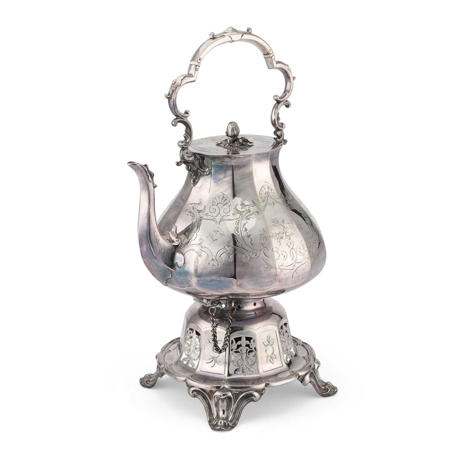 Lot 158 - A VICTORIAN SILVER-PLATED SPIRIT KETTLE