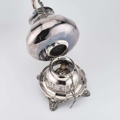 Lot 158 - A VICTORIAN SILVER-PLATED SPIRIT KETTLE