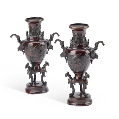 Lot 733 - A PAIR OF JAPANESE BRONZE VASES