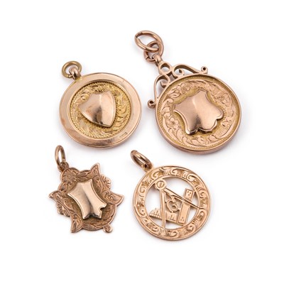 Lot 514 - FOUR 9 CARAT GOLD FOBS/ MEDALLIONS