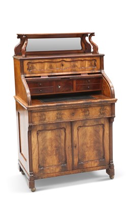 Lot 386 - A CONTINENTAL MAHOGANY TAMBOUR DESK, 19TH CENTURY