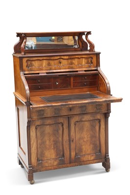 Lot 386 - A CONTINENTAL MAHOGANY TAMBOUR DESK, 19TH CENTURY