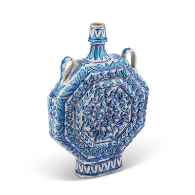 Lot 58 - BOMBAY SCHOOL OF ARTS: A POTTERY FLASK IN THE MULTAN STYLE, INDIA, CIRCA 1880