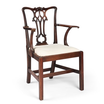 Lot 752 - A CHIPPENDALE STYLE MAHOGANY OPEN ARM CHAIR, LATE 19TH CENTURY