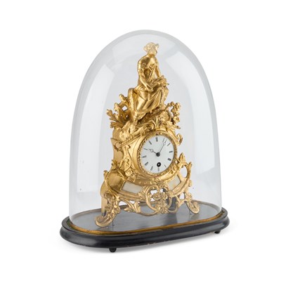 Lot 674 - A 19TH CENTURY FRENCH GILT-METAL MANTEL CLOCK