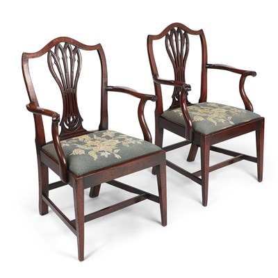 Lot 753 - A PAIR OF GEORGE III MAHOGANY ELBOW CHAIRS