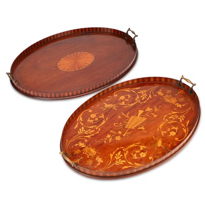 Lot 833 - TWO EDWARDIAN INLAID MAHOGANY TRAYS