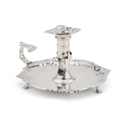 Lot 321 - A GEORGE II SILVER CHAMBERSTICK