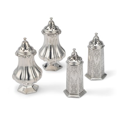 Lot 455 - A PAIR OF VICTORIAN SILVER SALT AND PEPPER POTS