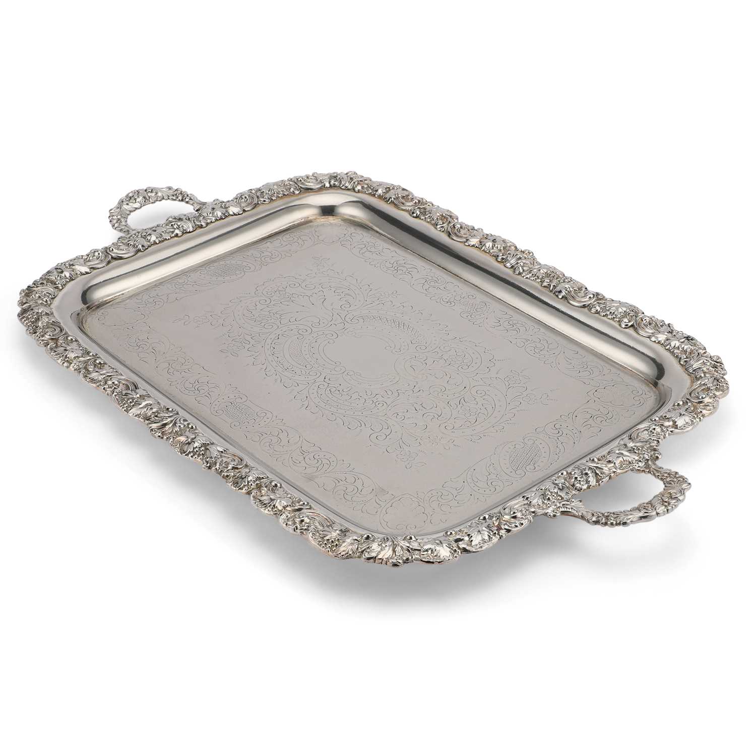 Lot 291 - A LARGE VICTORIAN SILVER-PLATED TWO-HANDLED TRAY