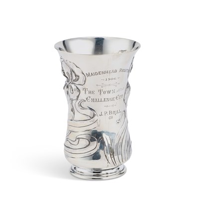 Lot 399 - ROWING INTEREST: AN ART NOUVEAU SILVER BEAKER