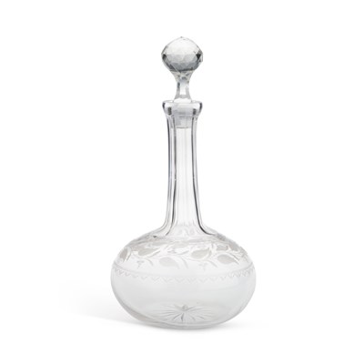Lot 28 - A VICTORIAN ETCHED GLASS GLOBE DECANTER AND STOPPER