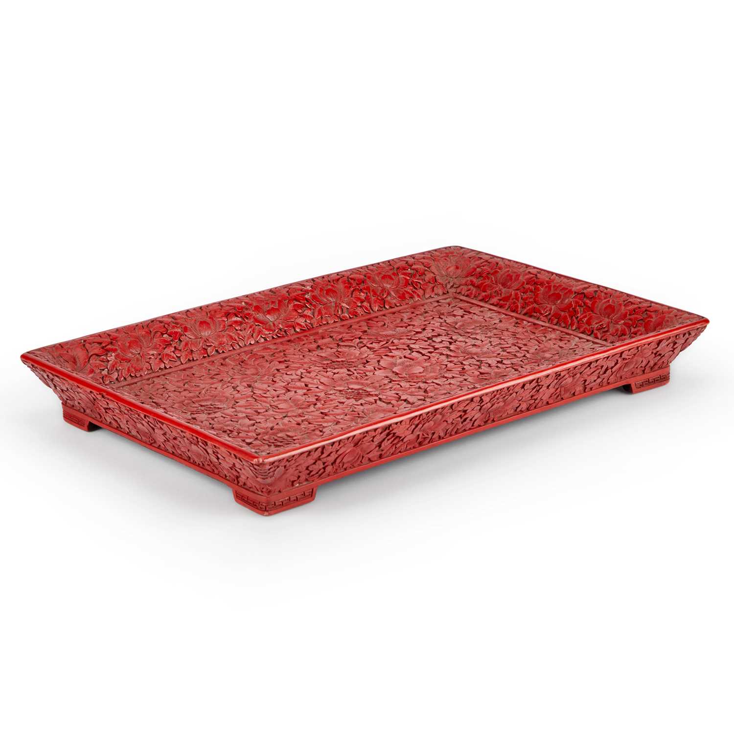 Lot 130 - A CHINESE CINNABAR LACQUER TRAY