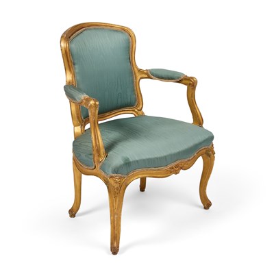 Lot 757 - A 19TH CENTURY FRENCH GILTWOOD FAUTEUIL