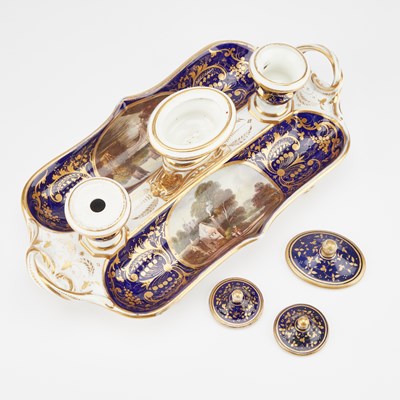 Lot 46 - A BLOOR DERBY INKSTAND, SECOND QUARTER 19TH CENTURY