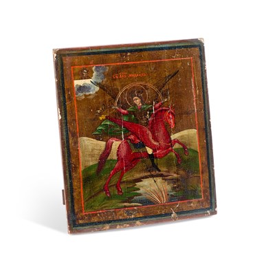 Lot 472 - AN ICON OF ST MICHAEL, ARCHANGEL OF THE APOCALYPSE