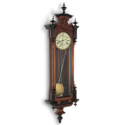 Lot 1049 - A 19TH CENTURY EBONISED AND ROSEWOOD VIENNA WALL CLOCK