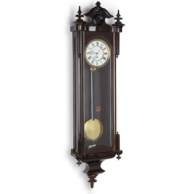 Lot 1050 - A 19TH CENTURY EBONISED VIENNA WALL CLOCK