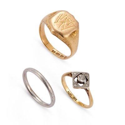 Lot 518 - TWO 18 CARAT GOLD RINGS AND ANOTHER RING