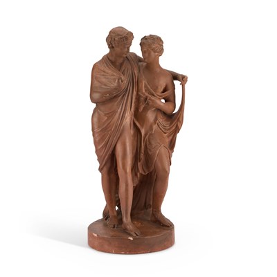 Lot 43 - A 19TH CENTURY TERRACOTTA GROUP OF BACCHUS AND ARIADNE