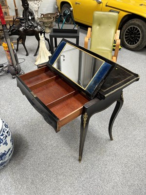 Lot 734 - A NAPOLEON III BRASS-INLAID EBONISED LADIES DRESSING TABLE-CUM-GAMES TABLE
