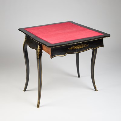 Lot 734 - A NAPOLEON III BRASS-INLAID EBONISED LADIES DRESSING TABLE-CUM-GAMES TABLE
