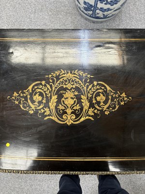 Lot 734 - A NAPOLEON III BRASS-INLAID EBONISED LADIES DRESSING TABLE-CUM-GAMES TABLE