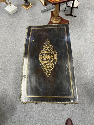 Lot 734 - A NAPOLEON III BRASS-INLAID EBONISED LADIES DRESSING TABLE-CUM-GAMES TABLE