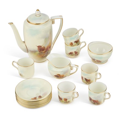 Lot 78 - A ROYAL WORCESTER COFFEE SERVICE BY HARRY STINTON, DATED 1933