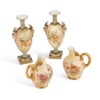 Lot 76 - A PAIR OF ROYAL WORCESTER BLUSH IVORY VASES, DATED 1897