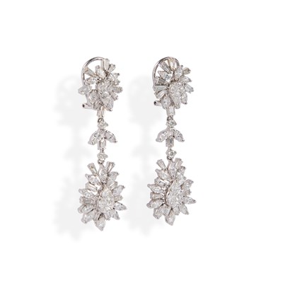 Lot 506 - A PAIR OF DIAMOND FANCY CLUSTER ARTICULATED DROP EARRINGS