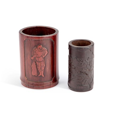 Lot 137 - TWO CHINESE CARVED BAMBOO BRUSH POTS, BITONG
