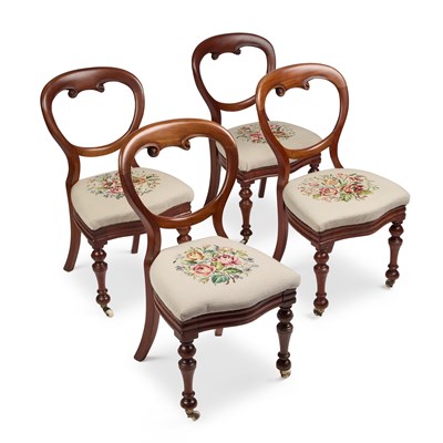 Lot 1086 - A SET OF FOUR VICTORIAN MAHOGANY BALLOON-BACK DINING CHAIRS